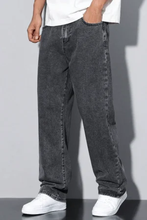 Men's Straight-Leg Jeans - Casual | Five-Pocket | Washed Grey | All-Season Comfort Mid-Rise Fit