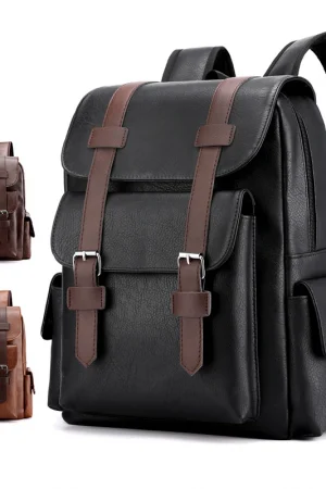 2023 Men Backpack PU Leather Bagpack Large Laptop Backpacks Male Mochilas Black Schoolbag For Teenagers Boys Brown Sac A Dos