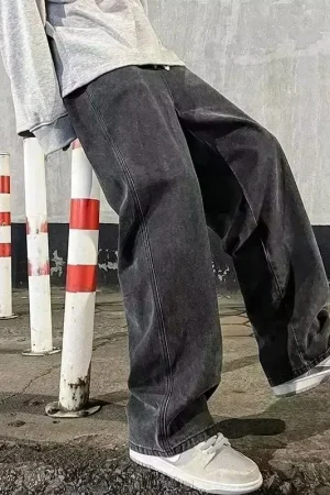 2026 New Streetwear Loose Jeans Men Korean Style Fashion Loose Straight Wide Leg Pants Men's Brand Clothing Black Light Blue