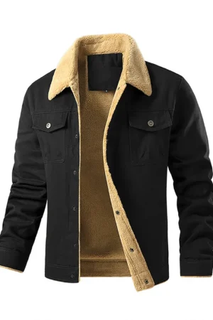 Men's Jackets Winter Faux Shearling Lined Windproof Warm Coat Black Buttoned Parka Pockets Comfortable Casual Tops US Size