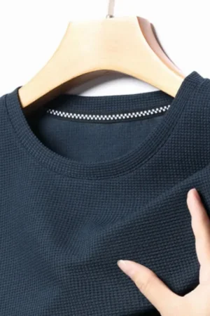 Short sleeved Polo shirShort sleeved Waffle Solid Polot fashion splicing men's round neck top cotton daily short sleeved T-shirt