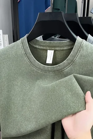 American Style Retro Heavyweight Solid Color Short Sleeved T-shirt Men Women Summer Street Trendy Washed Old Oversized Clothes