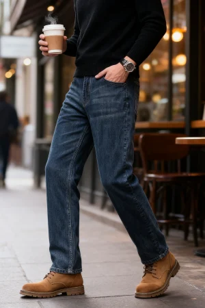 Jeans men's new straight tube loose wide leg 2025 autumn men's pants elastic casual business multi-color long pants men's style