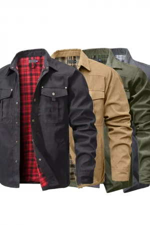 Men's Jackets Spring Flannel Lined Shirt Coat Shacket Casual Snap Button Overshirt Western Cowboy Style High Quality Top US Size