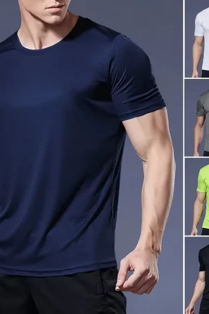 Men's Quick Dry Short Sleeve Gym Running Moisture Wicking Round Neck T-Shirt Training Exercise Gym Sport Shirt Tops Lightweight